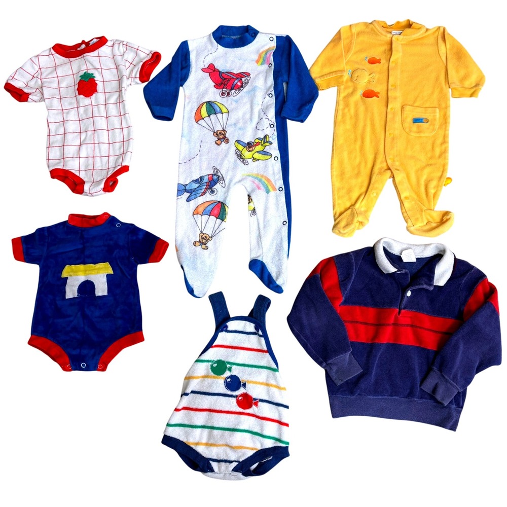 Vintage Terry Cloth & Velour Baby Kids Resell Lot - VTG Bubble Romper Ringer Etc